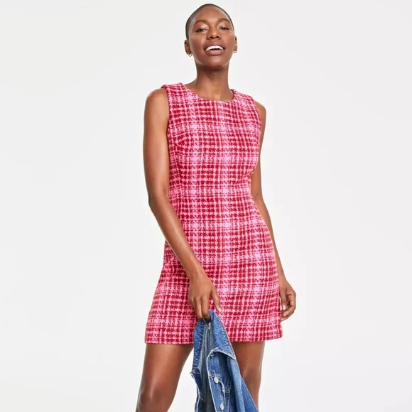 ON 34th | Dresses | On 34th Tweed Mini Sheath Dress Houndstooth Barbiecore  Print | Poshmark